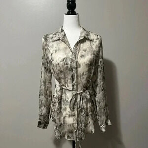 edit by nine snakeskin pattern  sheer long sleeve blouse
